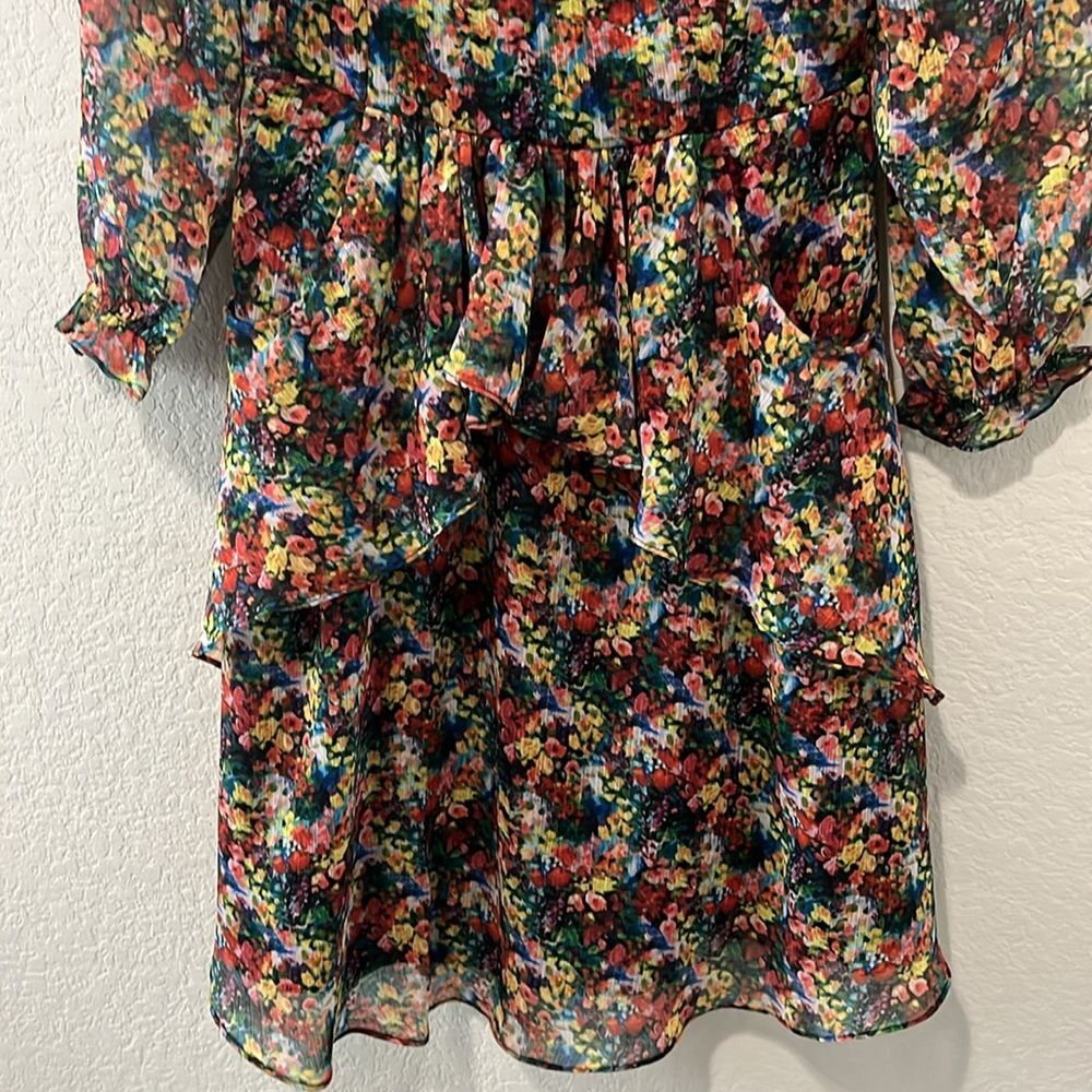 MARCHESA NOTTE MINI Girl's Floral Printed Chiffon Ruffled Dress, Size 10 - Picture 3 of 10